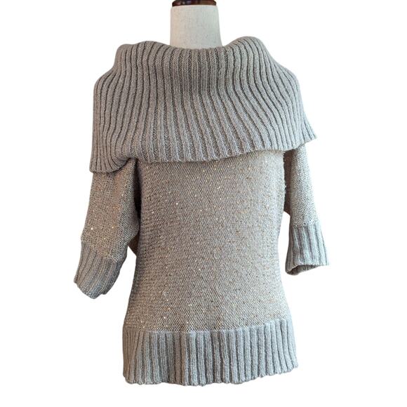 Elle Sweaters - Elle Gold Sequin Cowl Neck Off Shoulder Sweater Women's Small Oversized